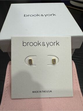 Brook & York Gold Baguette Bezel Stud Earrings